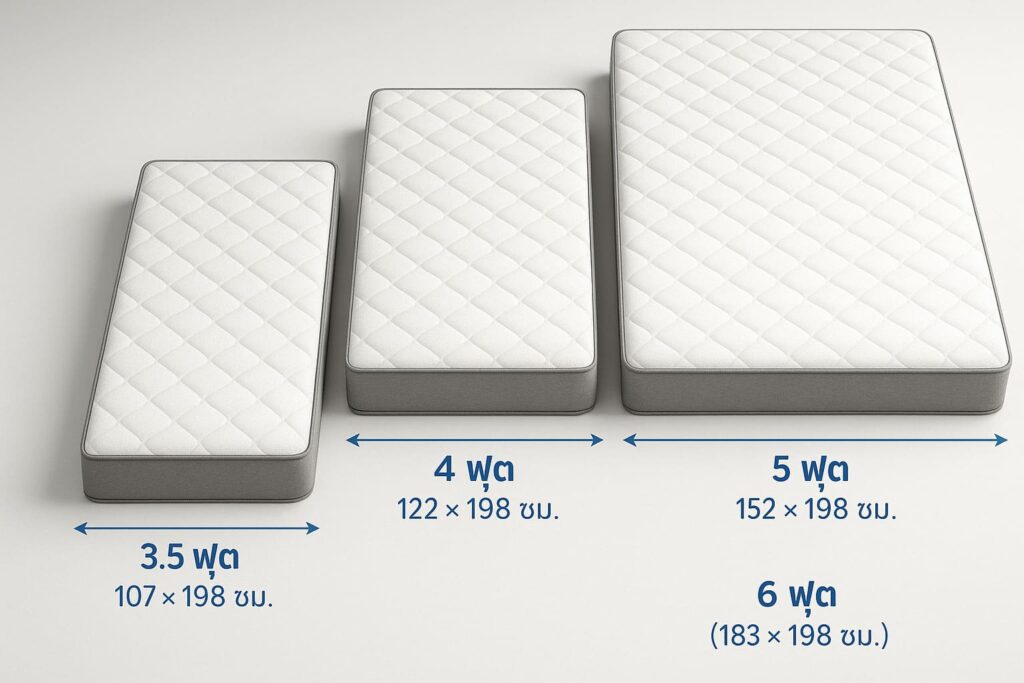 ขนาดที่นอน 3, 3.5, 4, 5, 6 ฟุต เลือกตามใจชอบ