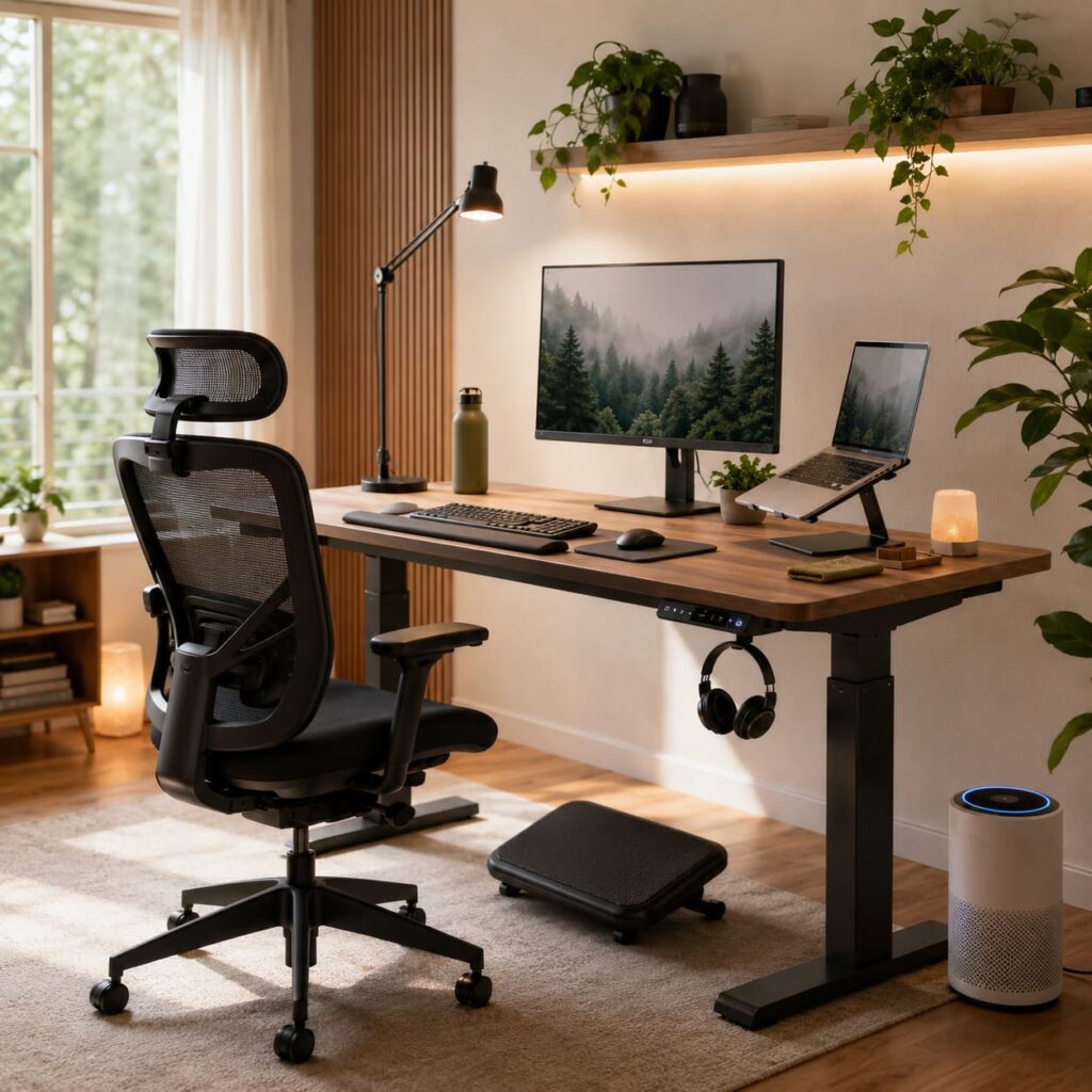 ชุดโต๊ะทำงาน Work From Home พร้อมอุปกรณ์เพื่อสุขภาพ